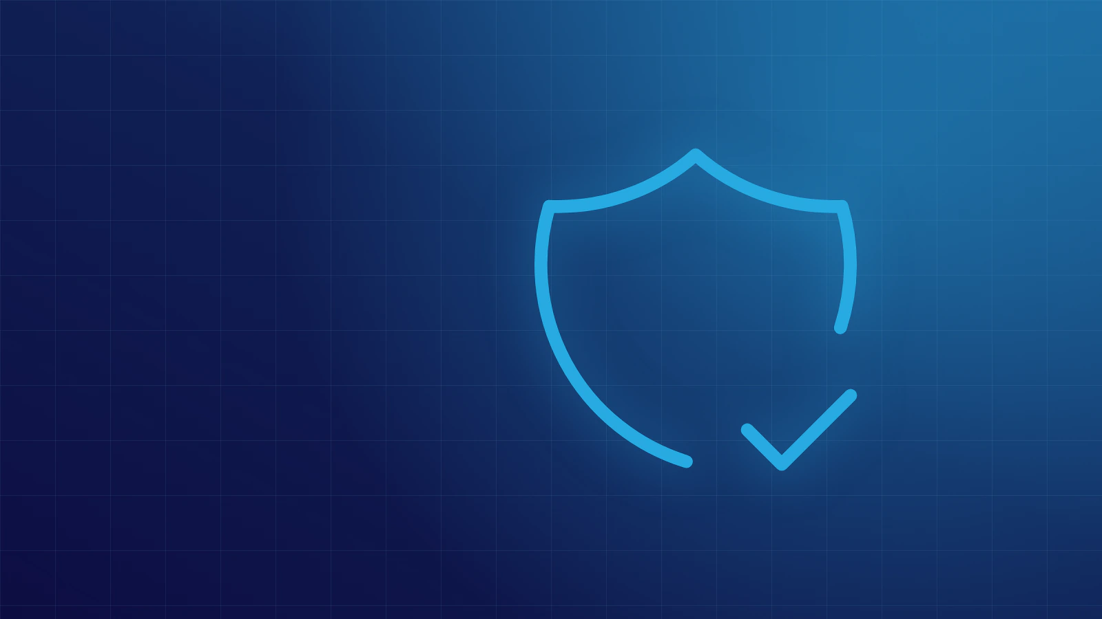 Illustration of a shield with a tick, drawn in blue lines on a navy background.